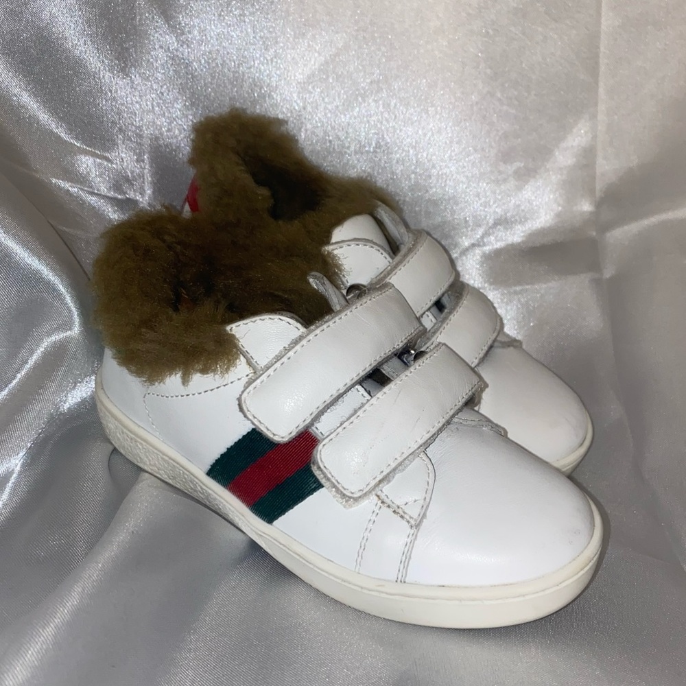 Gucci Children’s Ace Leather Sneaker with Fur
